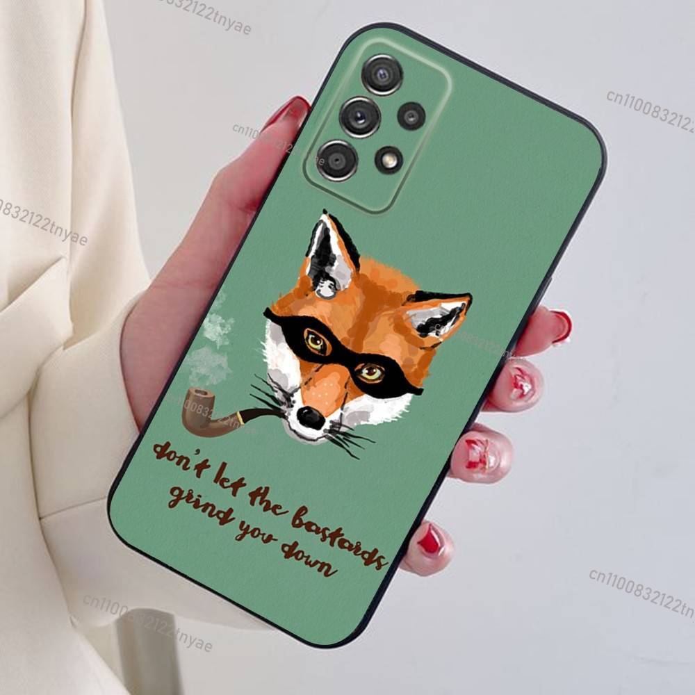 Cute cartoon fox art Phone Case For Samsung S24,21,22,23,30,Ultra,20,Plus,Note,10,9,Black soft silicone case