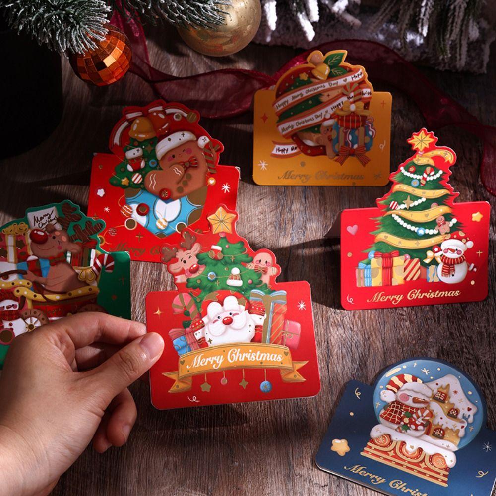 Поздравительные открытки с венком из золотой фольги, праздничные семейные открытки с Сантой, новые открытки «Счастливого Рождества» на зиму