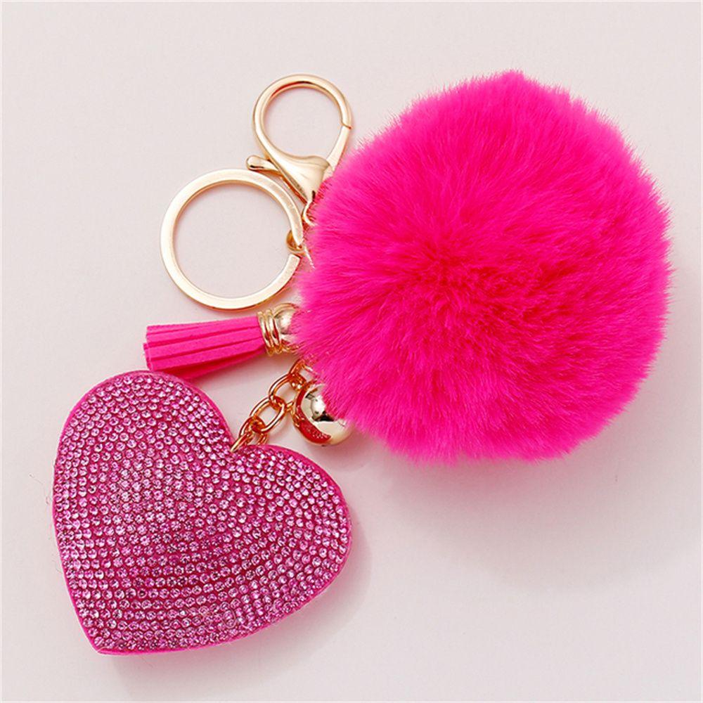for Women's Bags Girls Ornaments Rhinestone Heart Rhinestone Keyrings Bag Pendant Pompom Keychains