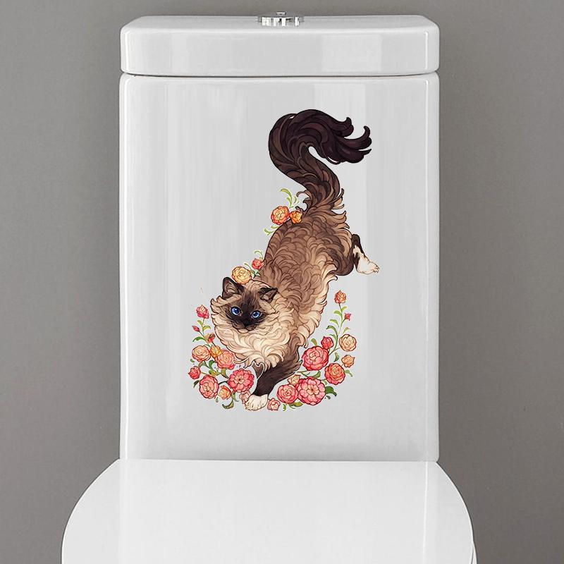 T286 # милый кот Наклейка на стену Ванная Комната Декор для туалета Гостиная Шкаф украшения дома наклейки украсить самоклеящаяся фреска