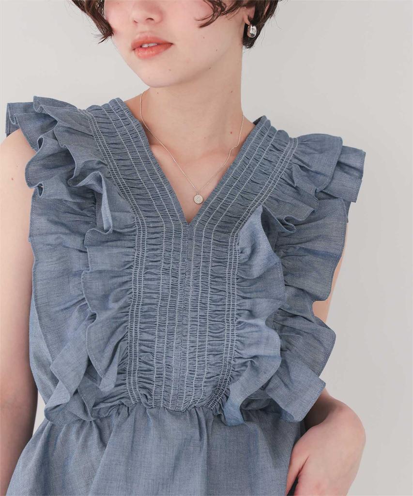 Titibait Блузка без рукавов с оборками AFXP4275 Средне-голубая Женская