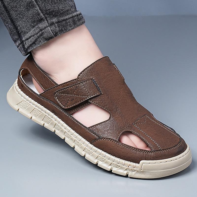 Fashion Summer Sandalias for Men Fashion Casual Leather Sandals Breathable Hollow Out Sandalias Non Slip Sneakers for Men Roman Sandals