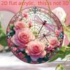 2D Flat Round Acrylic Decoration Sign, Red Rose, Pink Lotus and Dragonfly Design, Suitable for Wall Decoration, Porch, Room, Villa, Accents Home, Hall