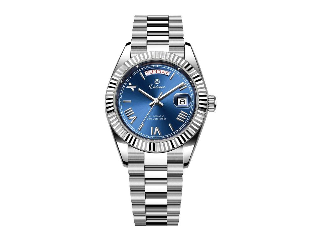 Durlanway Новые мужские автоматические стальные часы с двойным календарем – Модные, водонепроницаемые, деловой стиль