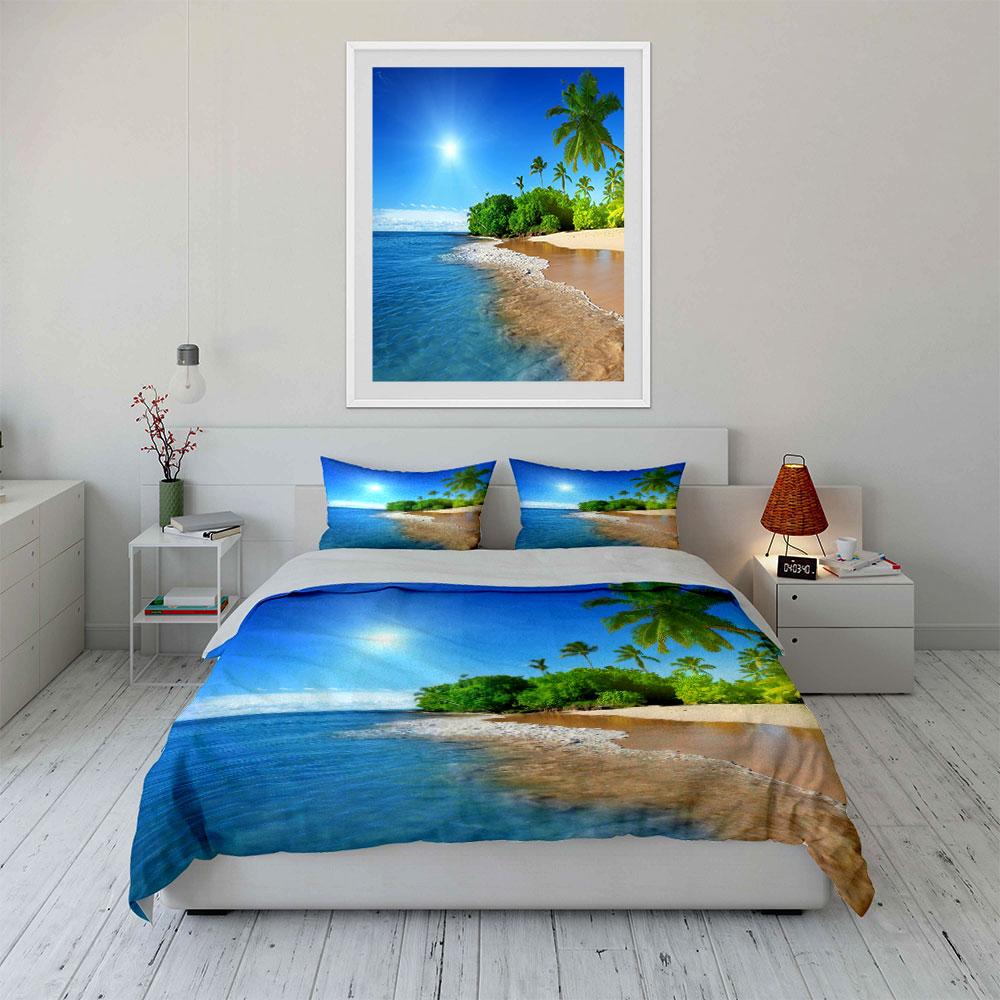 Tropical beach with palm trees. Bedding sets Duvet cover sets Duvet covers Pillowcases(1 * Duvet Cover 2 * Pillowcases without duvet insert)