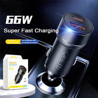 Автомобильное зарядное устройство PD 66 Вт Быстрая зарядка PD QC3.0 Двойной USB C Автомобильное зарядное устройство для телефона Адаптер Type C в автомобиле для iPhone