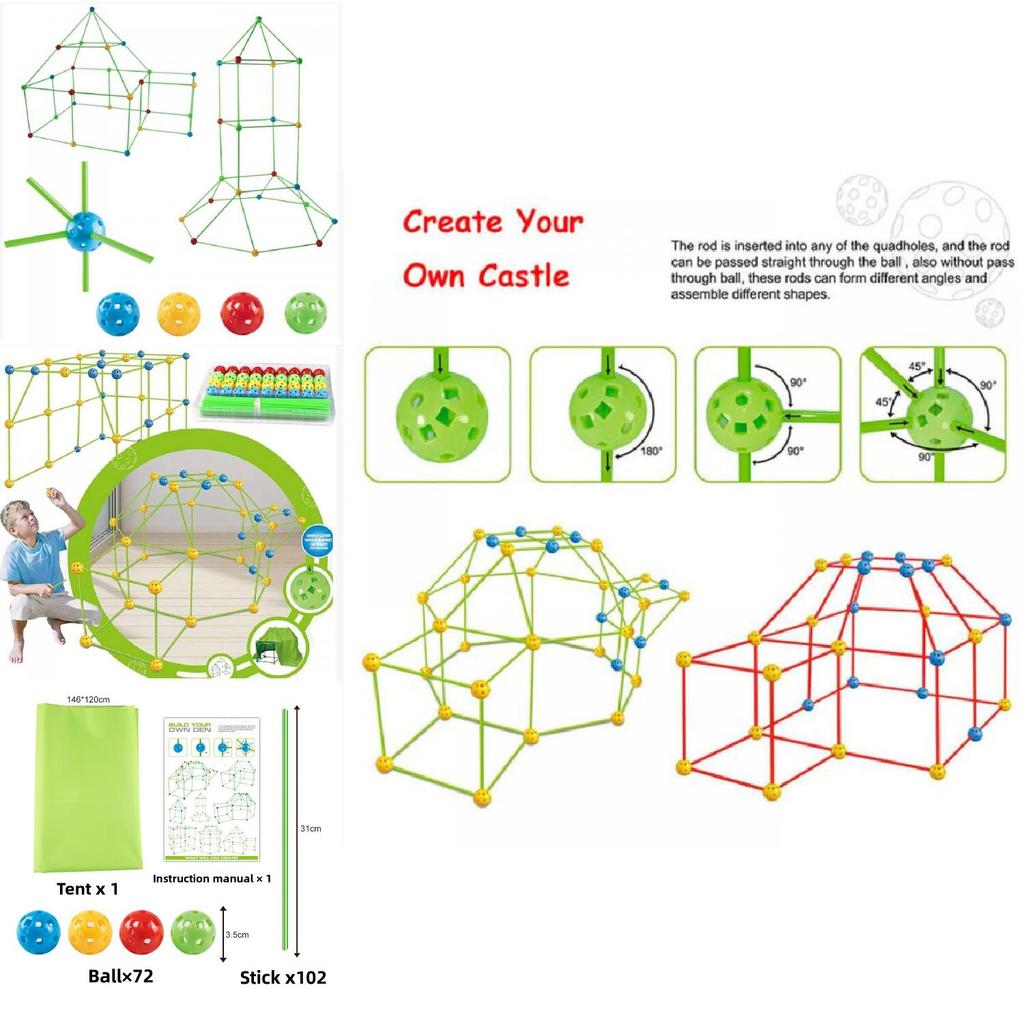 Childrens Diy Construction Tent Set With Plastic Building Blocks For Creative And Educational Fun