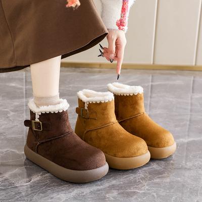 Женские морозостойкие теплые утепленные сноубутсы на толстой подошве с высоким противоскольжением износостойкие уличные для отдыха тренировок бега спортивные хлопковые ботинки