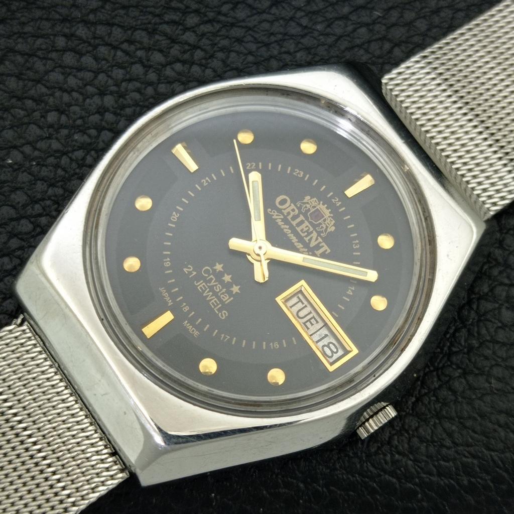АВТОМАТИЧЕСКИЕ ВИНТАЖНЫЕ МУЖСКИЕ ЧАСЫ ORIENT CRYSTAL ЯПОНИЯ ЧЕРНЫЙ ЦВЕТ ЦИФЕРБЛАТ a707757-1