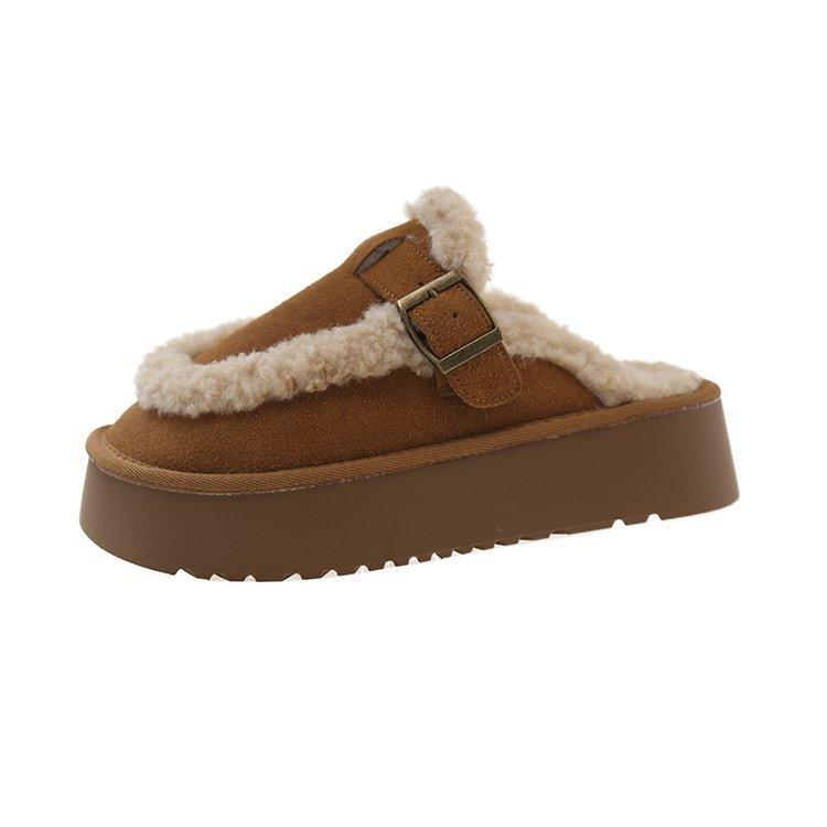 Мода 2024 года, зимние новые тапочки на толстой подошве, женские меховые тапочки, теплые женские хлопковые тапочки большого размера