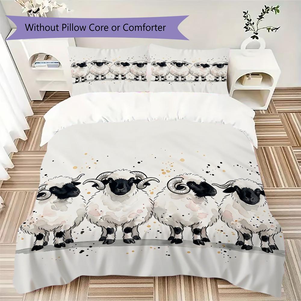 Watercolor Sheep Pattern Bedding uilt Set uilt Cover Pillowcase Home Decoration Birthday Gift (1 * duvet cover + 2 * pillowcase without core)