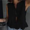 2025 Spring Summer Loose Casual Women's Shirt Sleeveless Fashion Hollow Out Straps Bow Tie Straps Tops Female Pleated Women's Shirts Clothing 3562