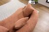 Modular, curved two-seater sofa, contemporary style, including three decorative cushions, ideal for small apartments, no assembly required, coral pink