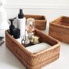 Hand-Woven Rectangular Rattan Wicker Basket Fruit Tea Snack Bread Picnic Cosmetic Storage Box Kitchen Supplies Household Tools
