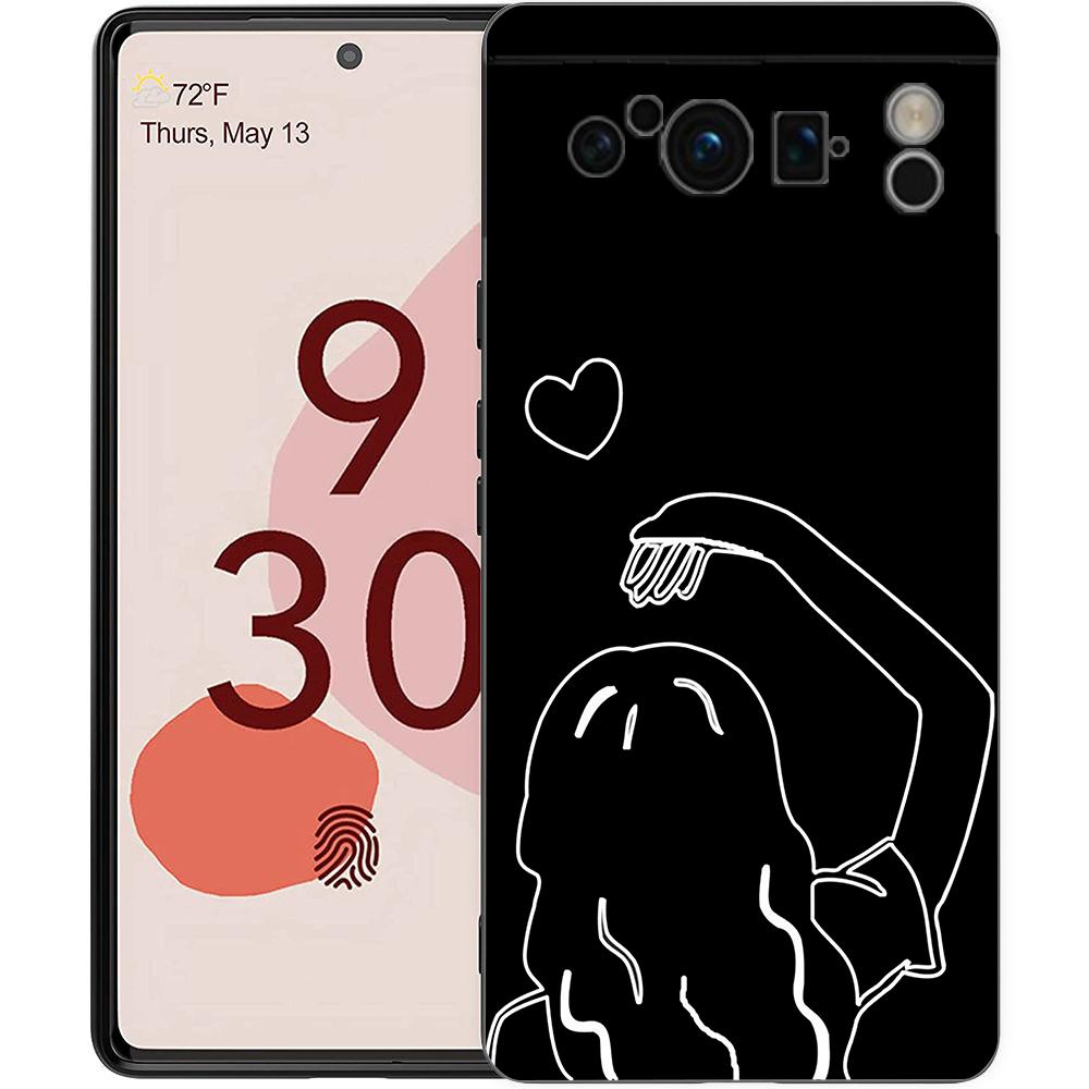 Чехол для телефона с мультяшным рисунком "Пара Солнце Луна" для Google Pixel 9 8 7 6 Pro XL 8A 7A 6A, мягкий ударопрочный TPU чехол, черная крышка