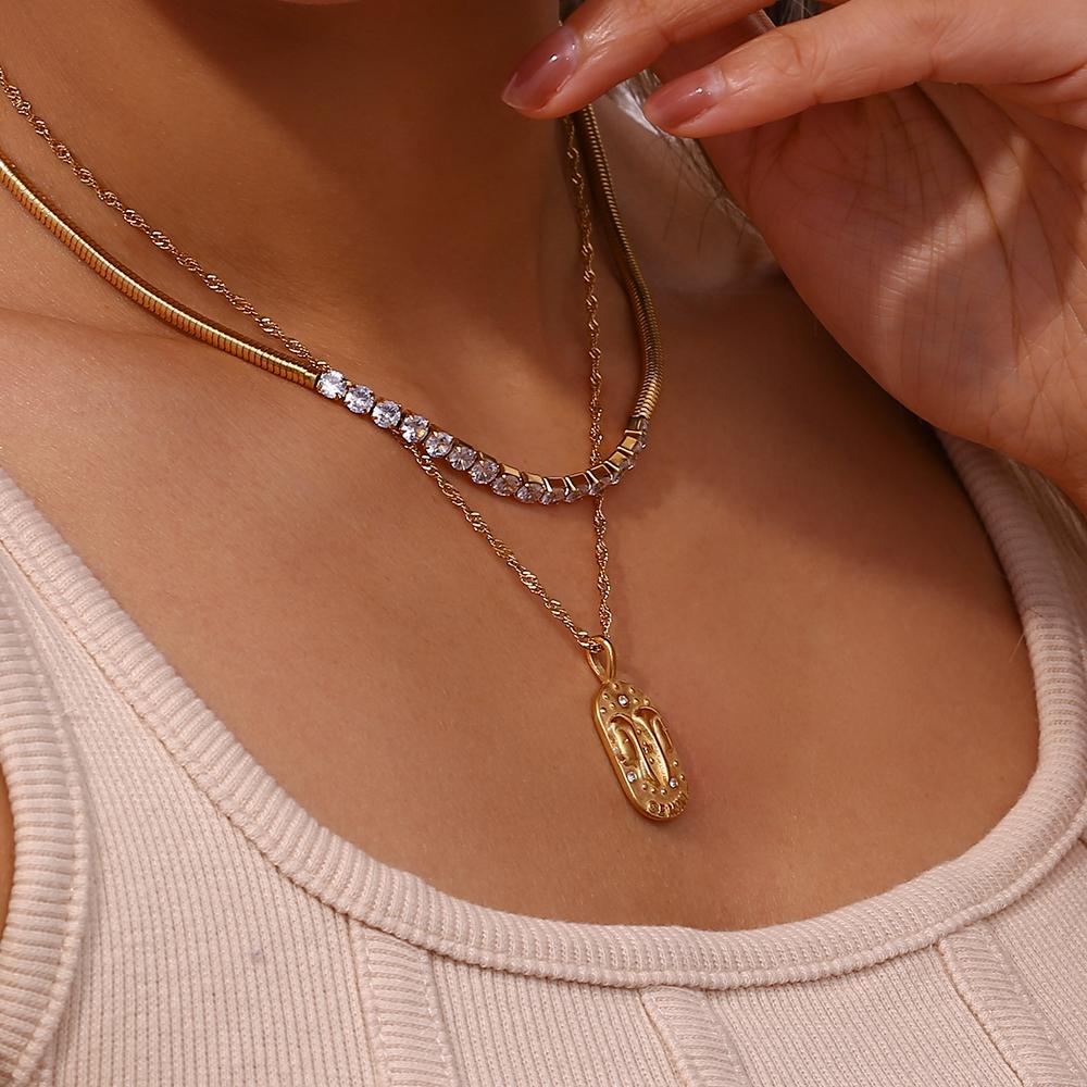 E.B.belle Trendy Personality Square Stainless steel Pendant Embossment 12 Constellation Sign PVD Gold-plating Necklace For Women