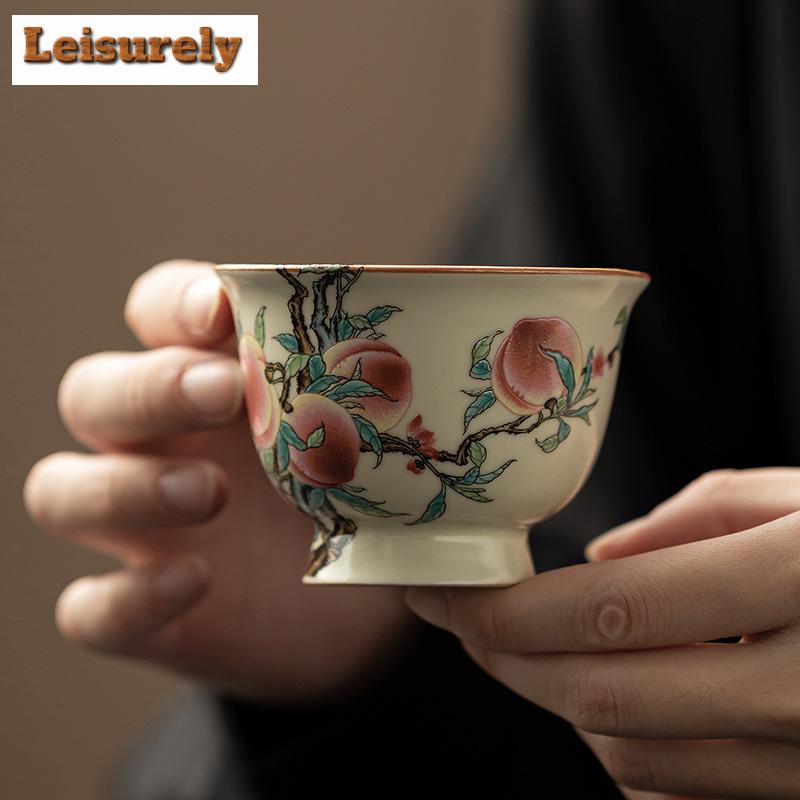 2 шт./лот антикварная фарфоровая чайная чашка Ru Kiln, девять персиковых чашек с высокой ножкой, персональная мастерская кружка для дегустации, чайная чаша, чайный сервиз в стиле кунг-фу, 70 мл