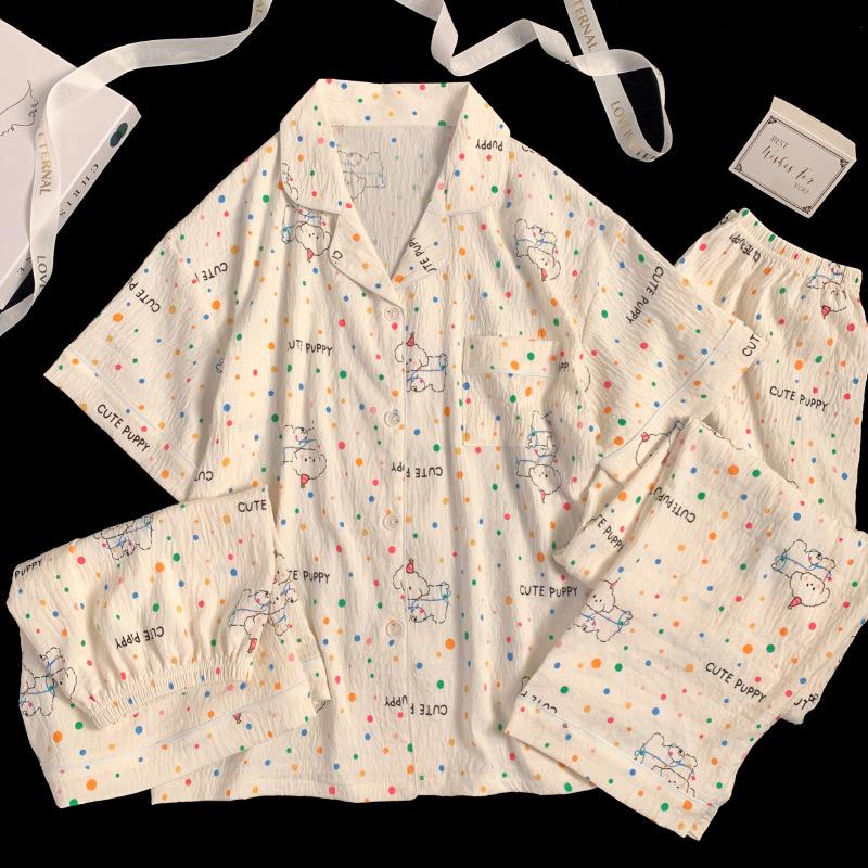 Spring and Summer Three-Piece Pajamas Loungewear Women's New Cloud Cotton Party Printed Pajamas Loungewear Can Be Worn Outside