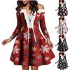 Christmas Women's Vintage Long Sleeve Furry Dress Festive Party Costume  Cocktail Dress