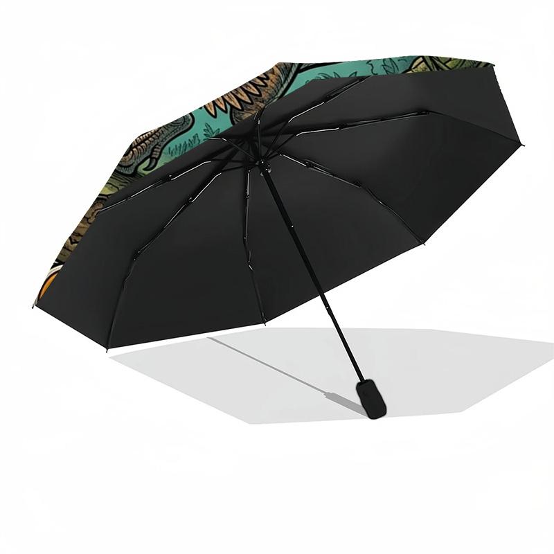 Prehistoric Dinosaur Emblem pattern umbrella, portable and foldable design, 8 ribs, a casual accessory for Halloween, Christmas, and birthday gifts.