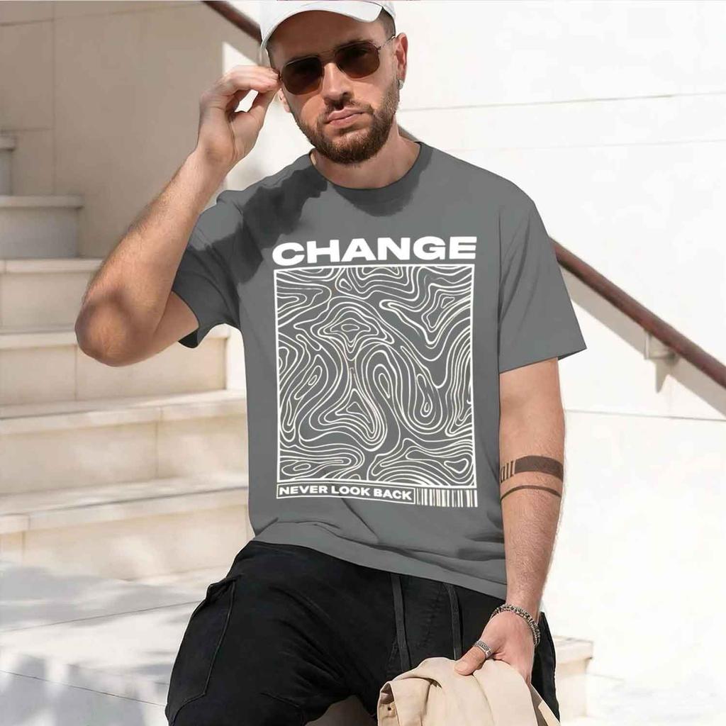 Change Topographic Line Print Vintage Washed Beige Casual Graphic T Shirt 2026 New Model