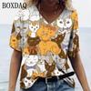Женские футболки с принтом котов и героями мультфильмов, рубашки большого размера с v-образным вырезом для девочек, повседневные топы Kawaii, летние уличные женские футболки с короткими рукавами