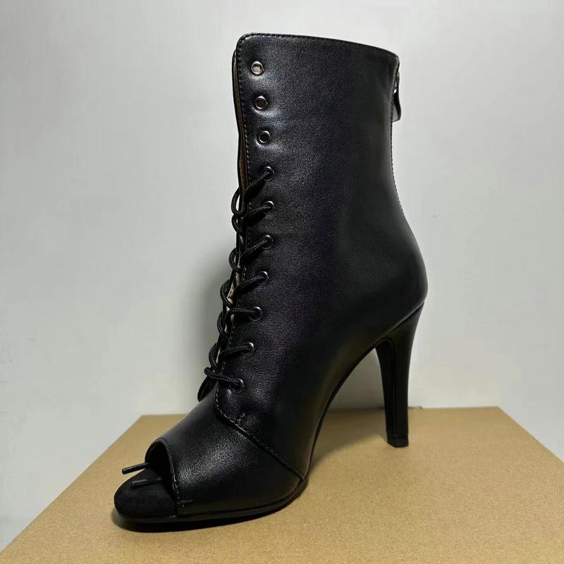 Women's Black Peep-Toe High Heel Stilettos New Fashion Brand Party Boots for Ballroom Latin Jazz Dance Sexy Party Shoes