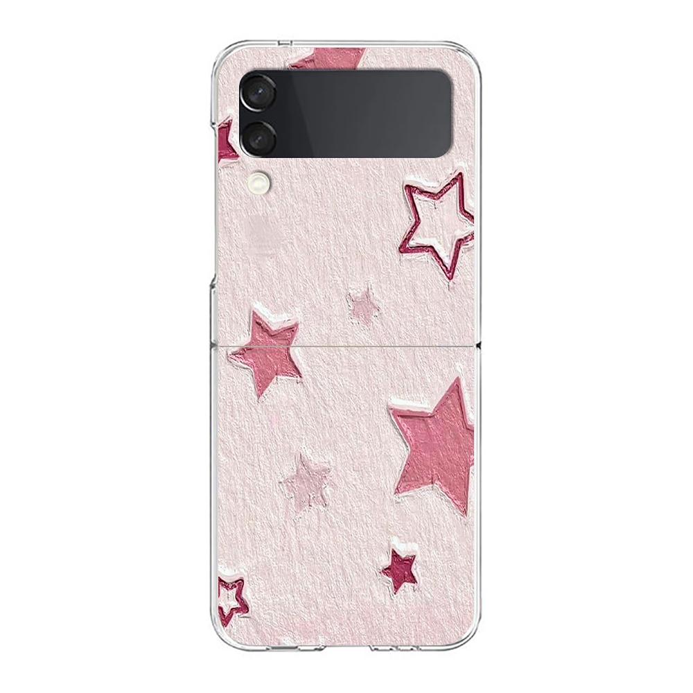 love flower Art Phone Case For Samsung Galaxy Z Flip 3 4 5 Hard Folding Clear PC Bumper For Samsung Z Flip3 Transparent Cover