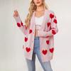 Women's Autumn and Winter Love Knit Mid-Length Jacket V-Neck Button Sweater