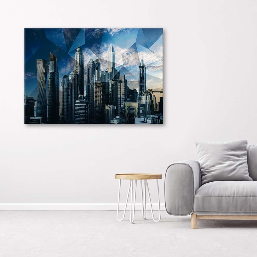 Canvas print, Geometric city - blue