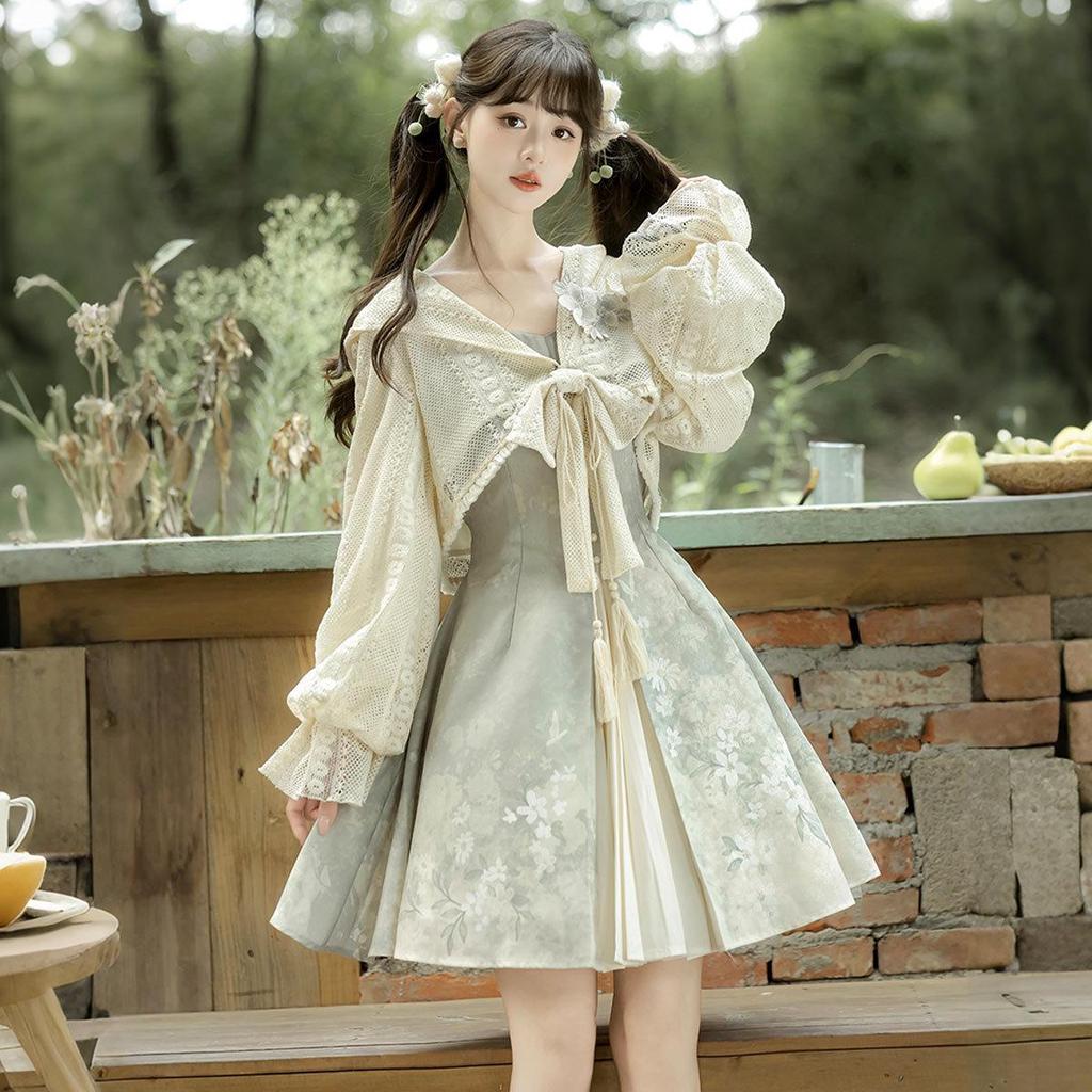 Женский комплект Yi Meng Ge Fangcao Ji Hanfu — топ и платье в китайском стиле 7389