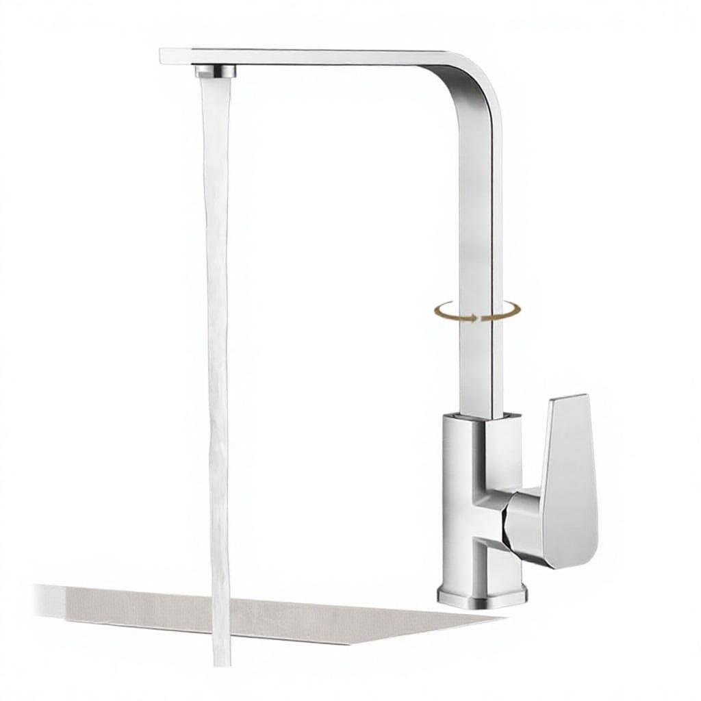 Square Kitchen Hot Cold Water Faucet with Ceramic Valve Core Swivel Basin Splash-Proof Mixing Valve for Vegetable Dish Washing