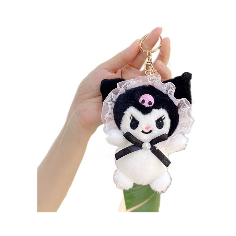 Cute Lolita Style Puppy Plush Keychain Bag Charm Soft Stuffed Animal Doll Pendant Backpack Decor Accessory