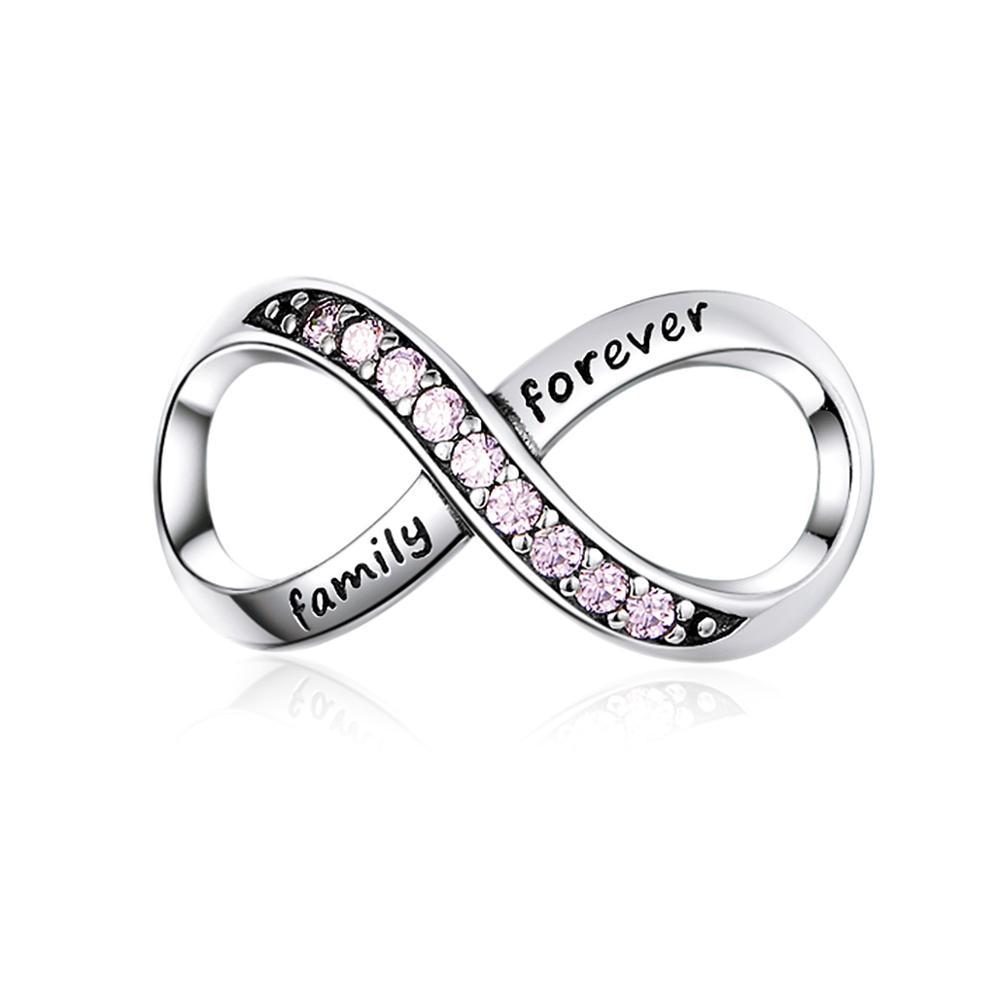 BAMOER Real 925 Sterling Silver Infinity Family Forever Clear Crystal Charm Beads for Women