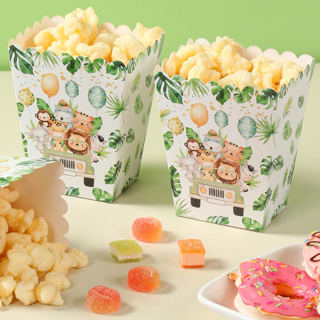 Jungle Animal Popcorn Boxes Zoo Treat Boxes Paper Jungle Theme Birthday Party Supplies Baby Shower Favor Movie Night Decorations