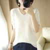 IHUASU Women's Spring Short-sleeved Jumper Knitwear V-neck Tide with Loose Bottoming Shirt T-shirt