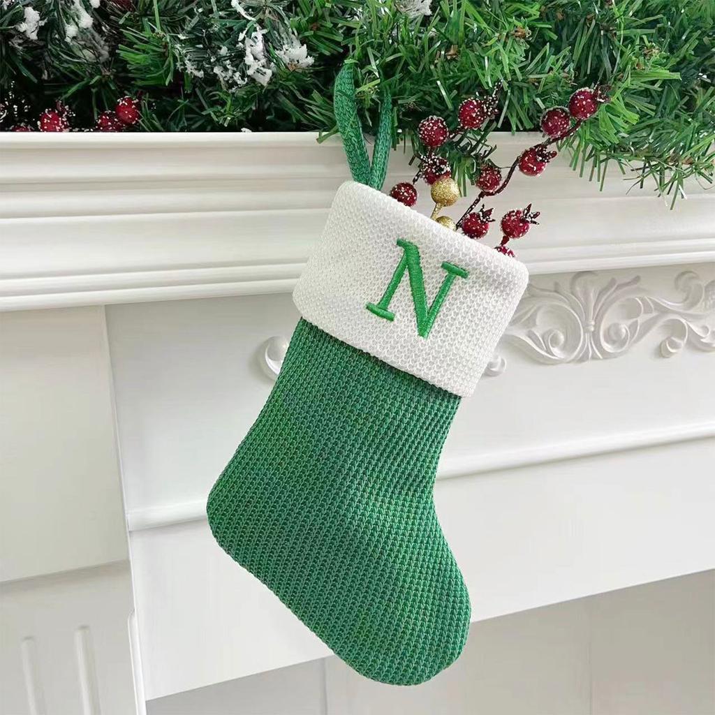 Рождественские чулки, маленькие вышитые буквы, вязаные рождественские подвесные чулки, украшения, декор для рождественской вечеринки
