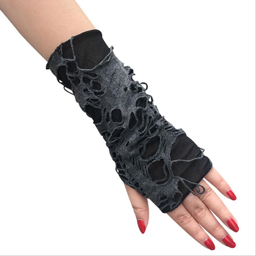 Punk Rock Gloves Creative Trendy Gothic Halloween Party Cosplay Costume Beggar Fingerless Ripped Gloves