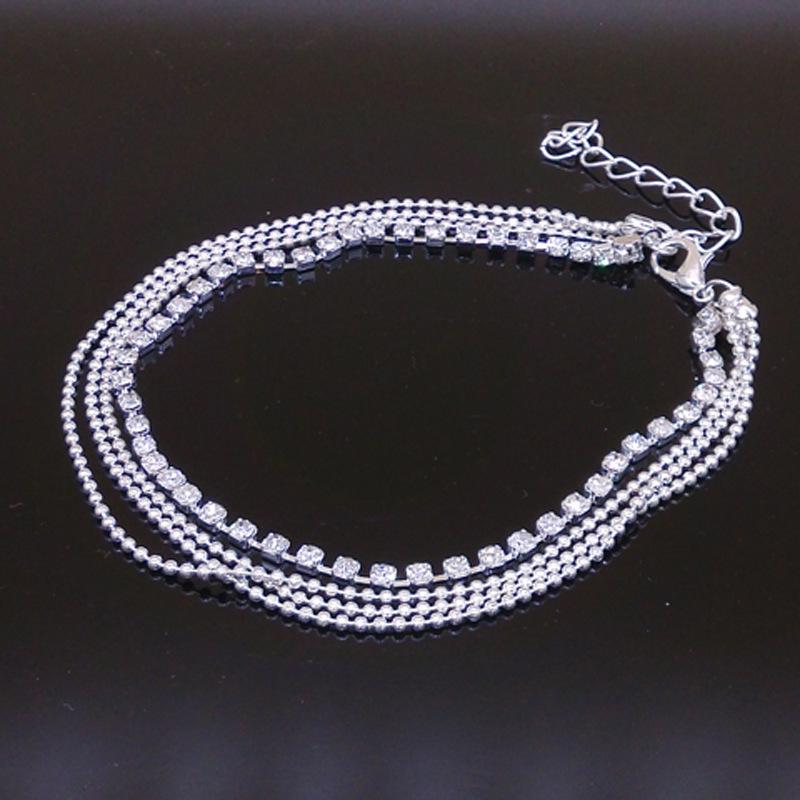 Trendy Summer Multi-Layer Metal & Bead Chain Anklet with Flash Diamonds