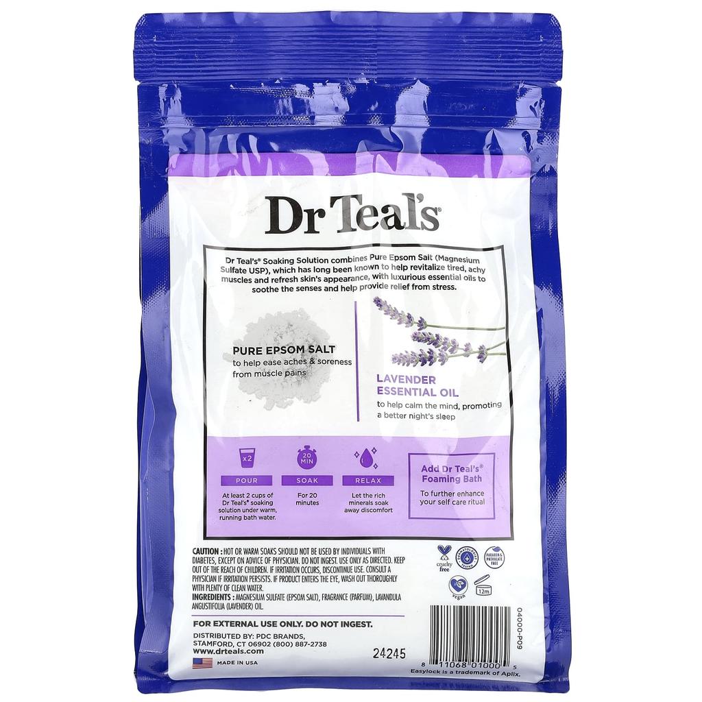 Dr. Teal's Чистый раствор для замачивания с английской солью, Лаванда, 1,36 кг(3 фунта)