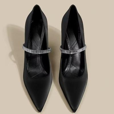 Мода Размер 2025 Новые Туфли-лодочки на шпильке с острым носком Женская обувь Маленький размер С мелким вырезом Для работы На тонком каблуке Черные Рабочие туфли