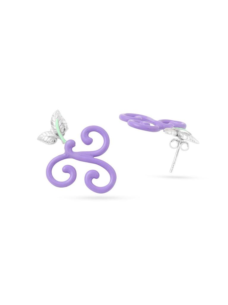 Игривые и задорные серьги-пусеты из стерлингового серебра 925 пробы с фиолетовой эмалью и цветочным узором для женщин