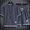 Summer Men's Waffle Sets Casual T-Shirt and Shorts Set Male Sports Suit Solid Color Tracksuit Loose Suits Size