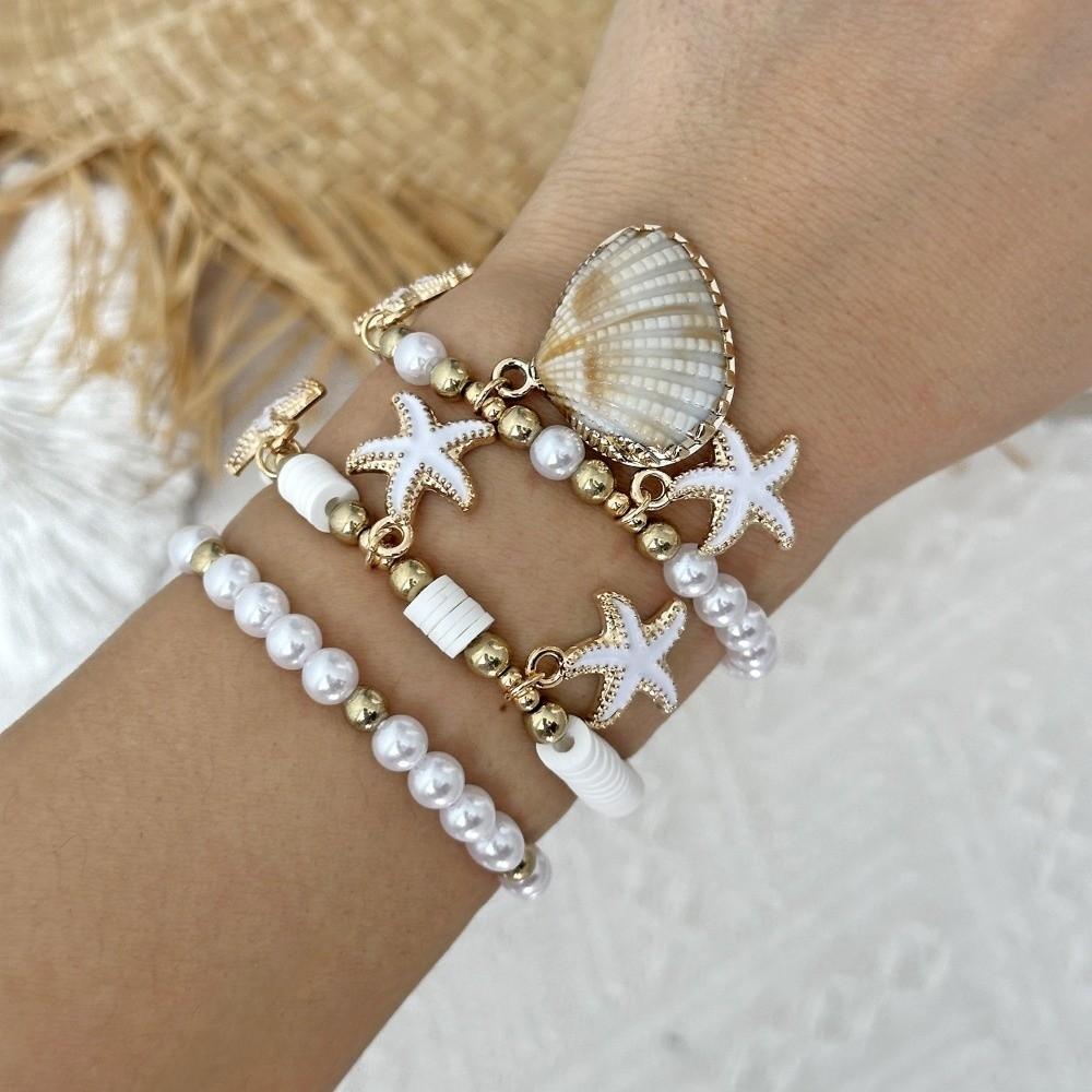 Bohemian Conch Beaded Bangles Turtle Pendant Wrap Charm Hand Chain Jewelry