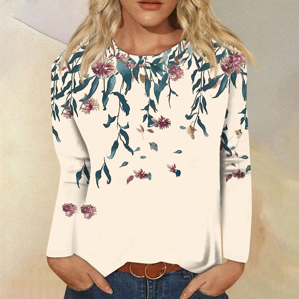 Womens Long Sleeve Round Neck Shirts Basic Tee Casual Top Fall Trendy Tunic Outfits Fitted T Shirts