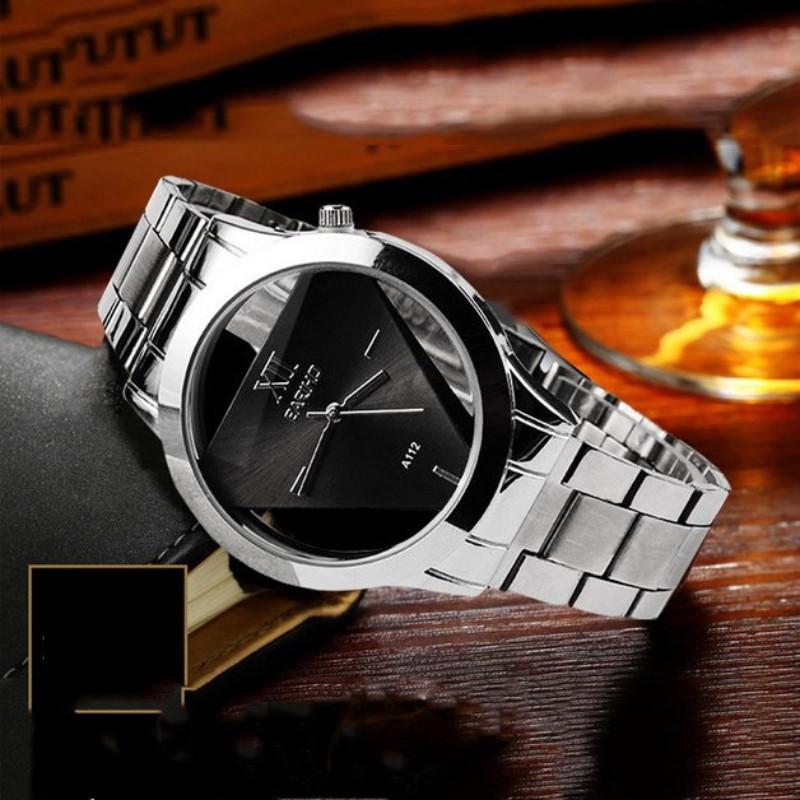 Elegant Triangle Dial Watch Hollow Design Fashionable Steel Band And Glass Surface