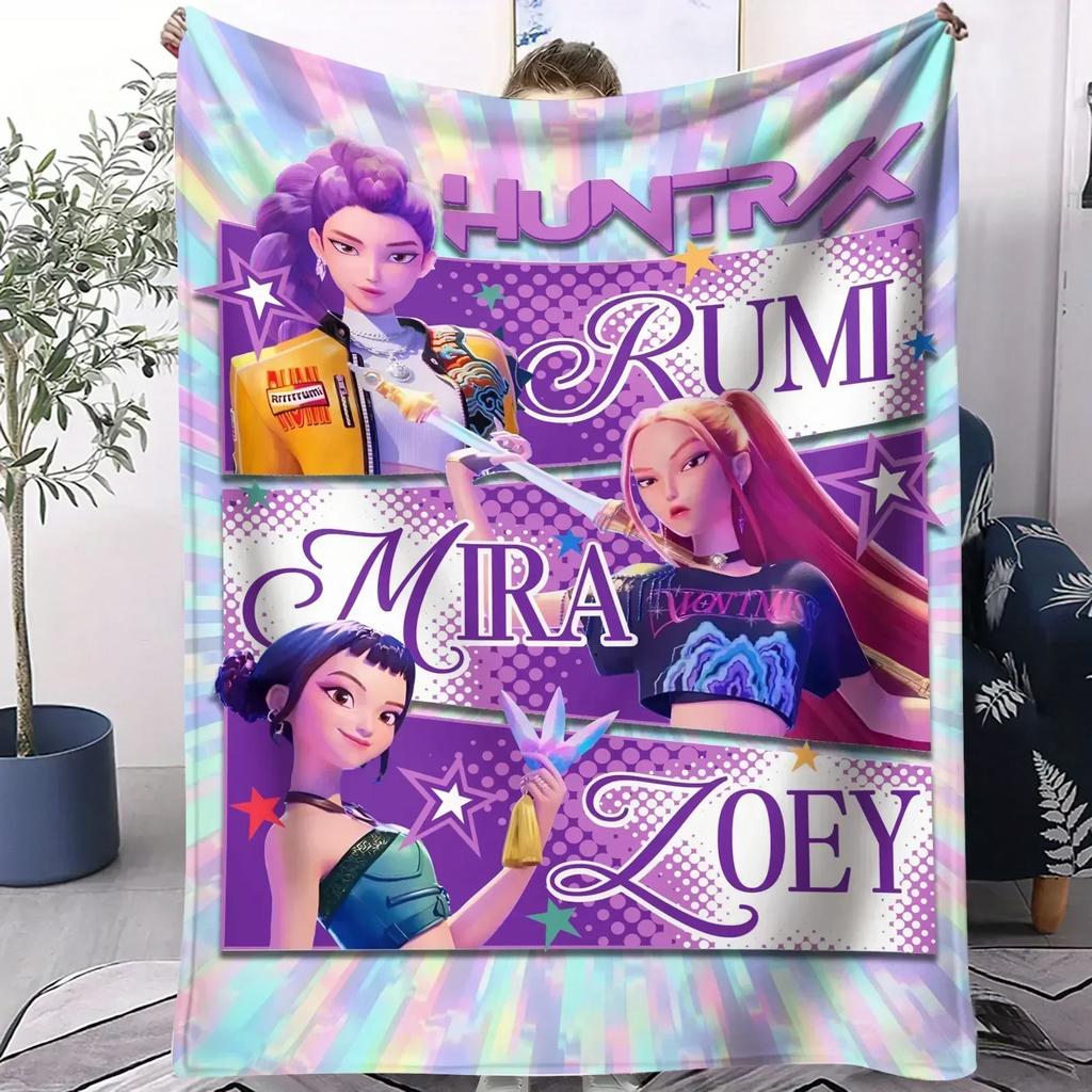 K-Pop Demon Huntrix Blanket Hot Anime Soft Warm Flannel Throw Travel Camping Sofa Bed Cover Living Room Decor Anime Fans Gift