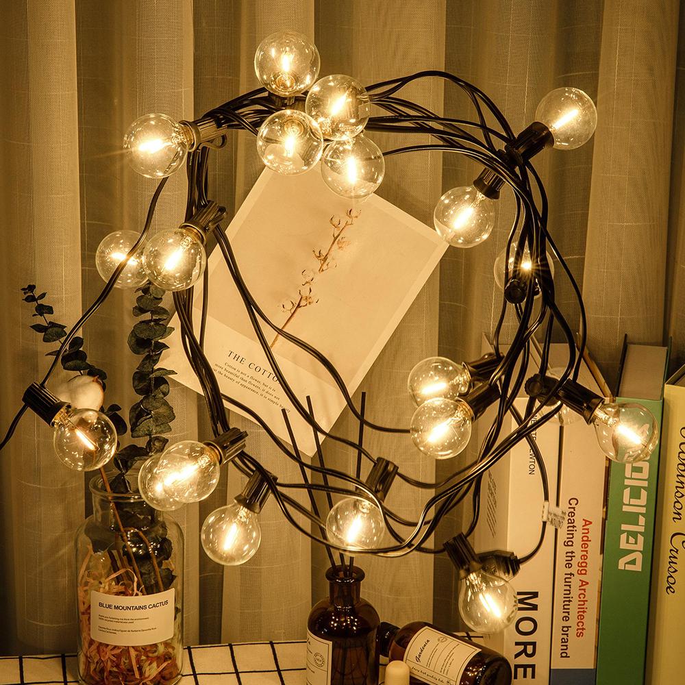 30 м 50 ламп Гирлянда G40 Светодиодная водонепроницаемая и ударопрочная лампа-глобус Наружные гирлянды для патио для рождественского декора