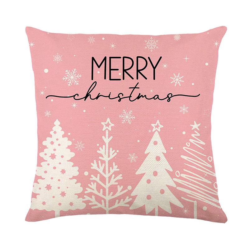 Pink Santa Pillow Cover Linen Printed Letter Sofa Cushion Cover Home Living Room Bedroom Pillow Cover