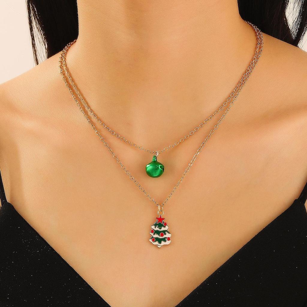 Рождественская праздничная атмосфера колокольчик Санта-Клаус рождественская елка лось двухслойное ожерелье кулон